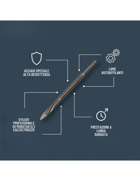Scalpello a Punta Sds Plus 250 mm Per Materiali Edili Alta Prestazione