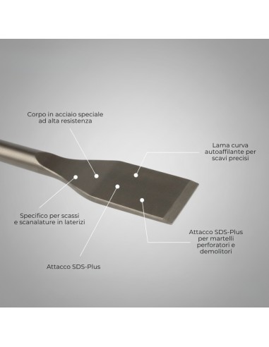 Scalpello a Vanga Curvo 40 x 260 mm Per Lavori Edili E Materiali Resistenti
