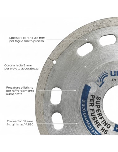 Diamant Superfino Per Fughe E Mosaico Ceramico Di Alta Precisione Ø 102 x 22,2 x 0,8  mm