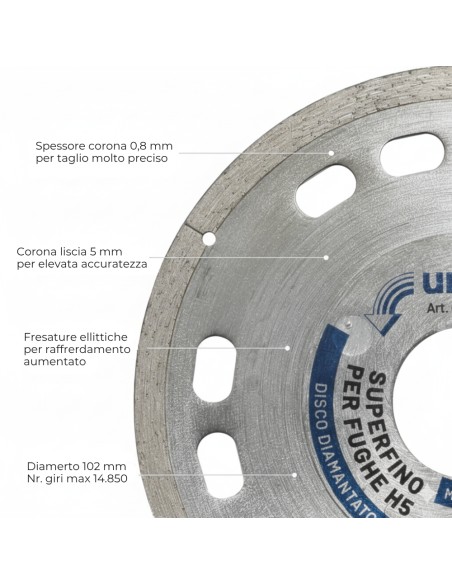 Diamant Superfino Per Fughe E Mosaico Ceramico Di Alta Precisione Ø 102 x 22,2 x 0,8  mm
