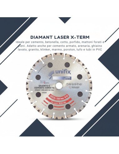 Disco Diamantato X-Term Laser Per Taglio Materiali Duri Ø 230 h 10 x 2,5 mm 