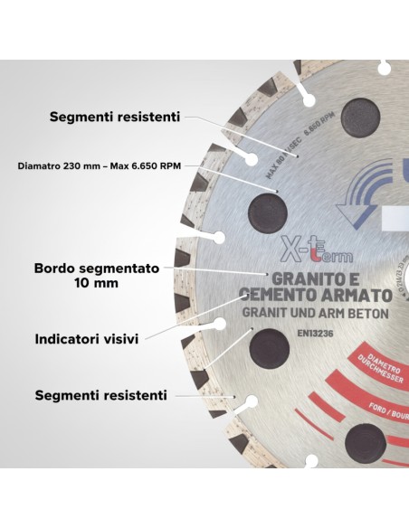 Disco Diamantato X-Term Laser Per Taglio Materiali Duri Ø 230 h 10 x 2,5 mm 