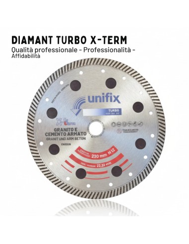 Disco Diamantato Turbo X-Term Per Taglio Di Cemento E Granito Ø 230 h 12 x 2,5 mm