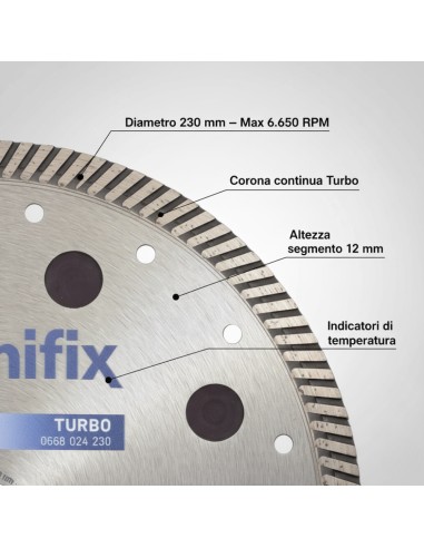 Disco Diamantato Turbo X-Term Per Taglio Di Cemento E Granito Ø 230 h 12 x 2,5 mm