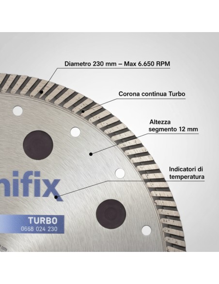 Disco Diamantato Turbo X-Term Per Taglio Di Cemento E Granito Ø 230 h 12 x 2,5 mm