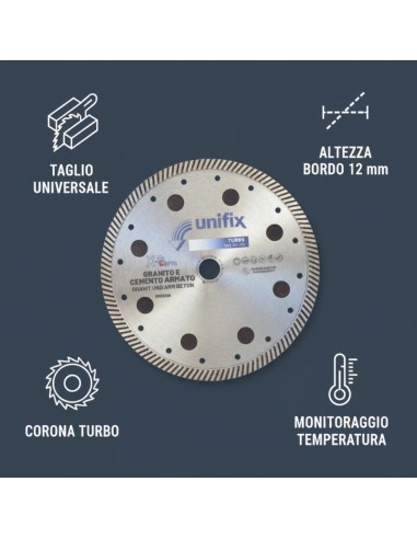 Disco Diamantato Turbo X-Term Per Taglio Di Cemento E Granito Ø 230 h 12 x 2,5 mm