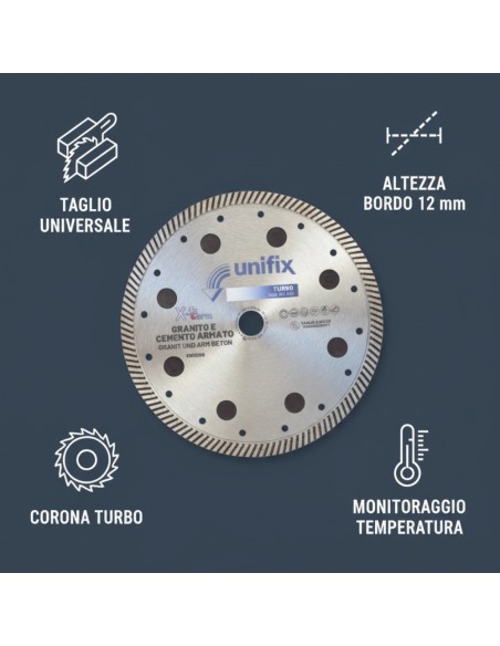 Disco Diamantato Turbo X-Term Per Taglio Di Cemento E Granito Ø 230 h 12 x 2,5 mm
