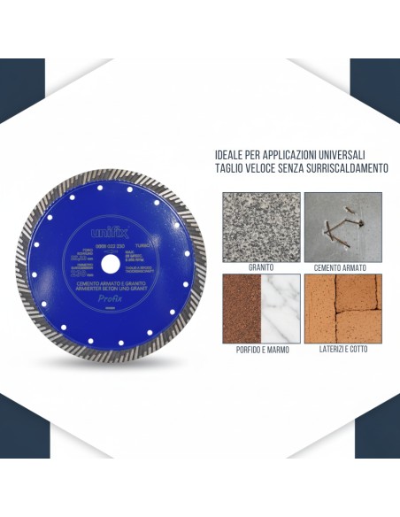 Disco Diamantato Turbo Per Taglio Granito E Cemento Armato Ø 230 x 2,6 mm