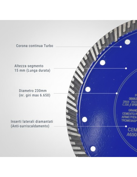 Disco Diamantato Turbo Per Taglio Granito E Cemento Armato Ø 230 x 2,6 mm