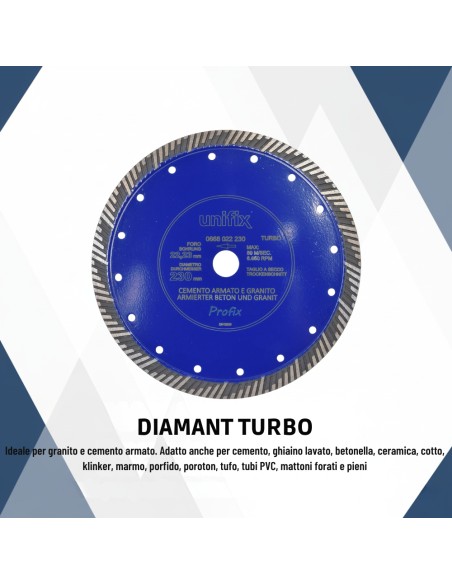 Disco Diamantato Turbo Per Taglio Granito E Cemento Armato Ø 230 x 2,6 mm