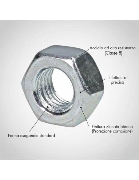 Dado Esagonale M8 x 1,25 mm ZN5588 Confezione 25 Pezzi
