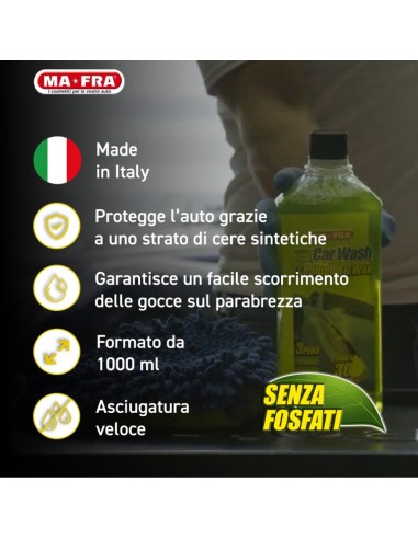 Car Wash Shampoo e Cera 1000 ml Per Lavaggio E Lucidatura Carrozzeria 