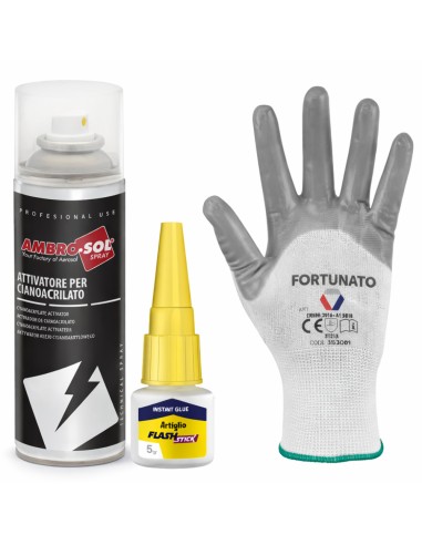 Kit Incollaggio Istantaneo Colla 5 g Con Attivatore Spray 200 ml E Guanti