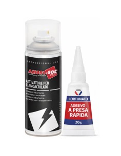 Kit Attivatore Spray per Adesivi Cianoacrilici 200 ml con Adesivo a Presa Rapida 20 g