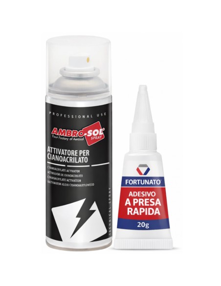 Kit Attivatore Spray per Adesivi Cianoacrilici 200 ml con Adesivo a Presa Rapida 20 g