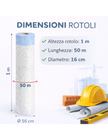 Kit 33 Rotoli Da 1x50 m Rete In Fibra Di Vetro Per Intonaco 150 gr 1650 mq