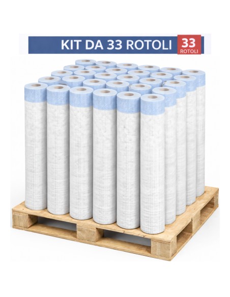 Kit 33 Rotoli Da 1x50 m Rete In Fibra Di Vetro Per Intonaco 150 gr 1650 mq