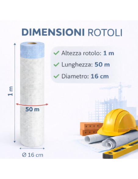 Kit 2 Rotoli 1x50 m Rete In Fibra Di Vetro Per Intonaco 150 gr Copertura 100 mq