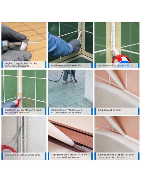 MAPEI Mapesil AC Silicone Acetico  Elastico Resistente Alla Muffa 310 ml 6 Pezzi