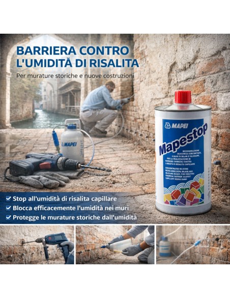 Mapei MAPESTOP Microemulsione Siliconica Barriera Chimica Contro L’Umidità 1 Kg
