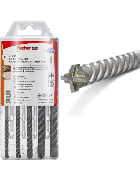 Fischer Kit 5 Punte Trapano D-SDX A Quattro Taglienti 5-12 mm Per Muro