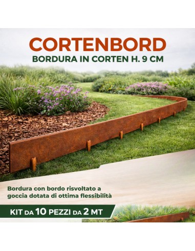 Bordura Flessibile In Acciaio Cortenbord 2 mt Con Giunti Viteria e Chiavetta Pezzi 10 