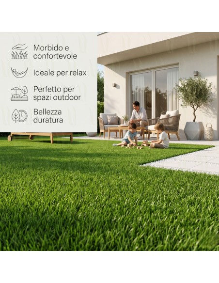 ErbaBella Rotolo Prato Erba Sintetica 45 mm Drenante Effetto Reale Giardino e Terrazzo 