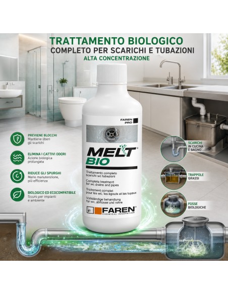 Faren MELT BIO BAG Trattamento Biologico Per Scarichi E Tubazioni 1 Litro