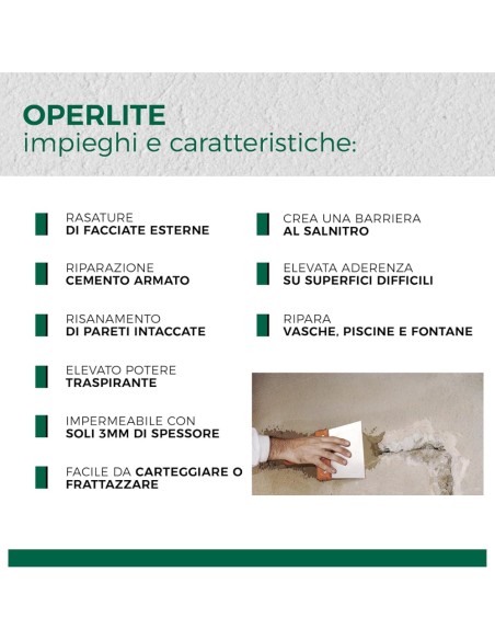 AGUAPLAST OPERLITE Stucco Impermeabile Risanante In Polvere