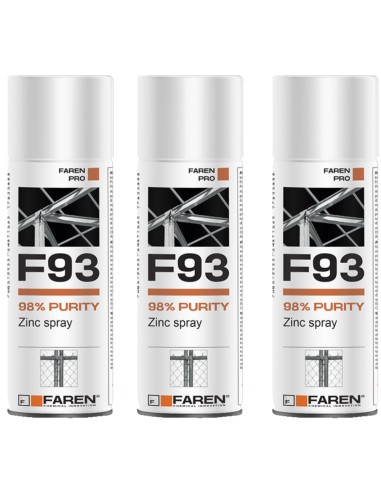 FAREN F93 Zinco Spray 98% Zincante Anticorrosivo Antiruggine 400 ml 3 Pezzi