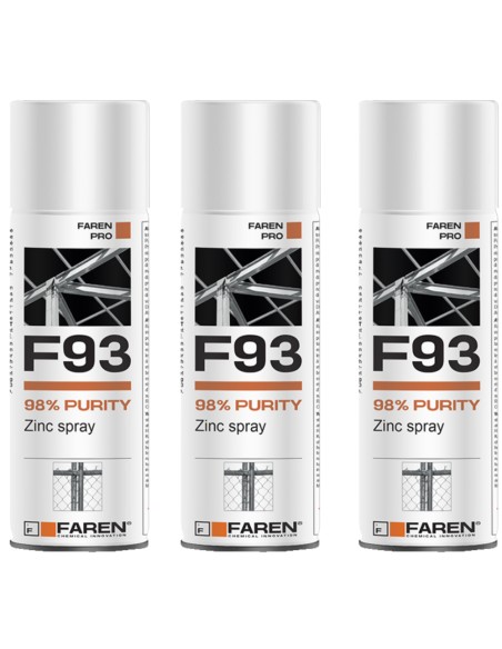 FAREN F93 Zinco Spray 98% Zincante Anticorrosivo Antiruggine 400 ml 3 Pezzi
