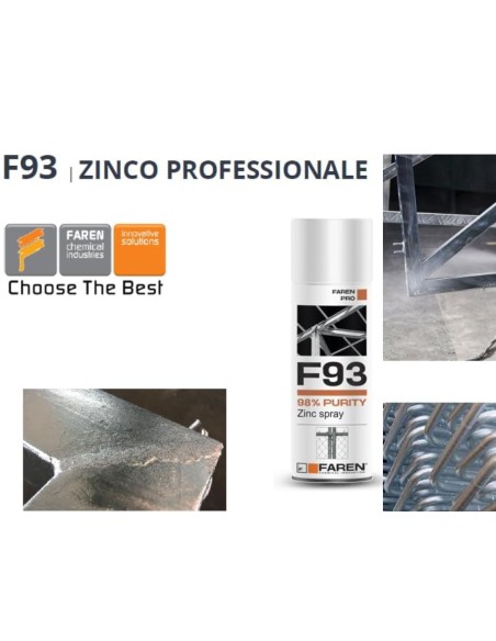 FAREN F93 Zinco Spray 98% Zincante Anticorrosivo Antiruggine 400 ml 3 Pezzi
