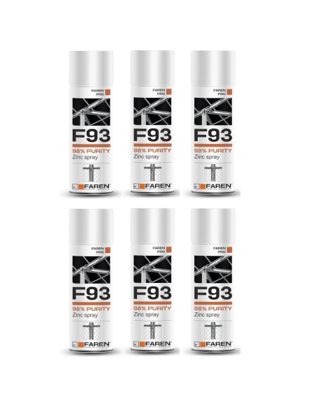 FAREN F93 Zinco Spray 98% Zincante Anticorrosivo Antiruggine 400 ml 6 Pezzi