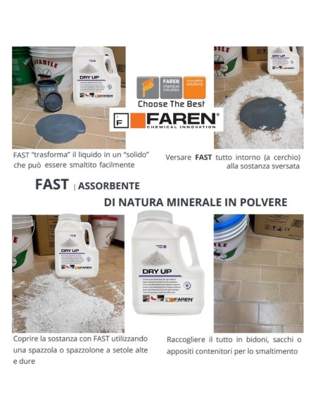 Faren DRY UP Polvere Assorbente Ecologica Ideale Per Olio, Vernici, Acidi 900gr.