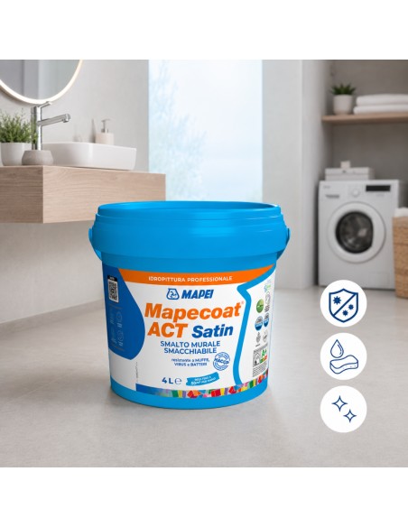 MAPEI Mapecoat Act Satin Smalto Murale Lavabile Antimuffa Antibatterico Interni