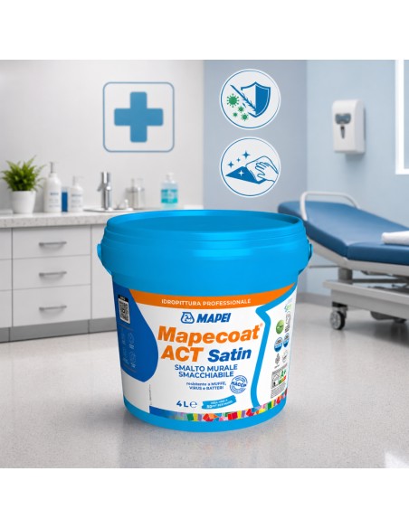 MAPEI Mapecoat Act Satin Smalto Murale Lavabile Antimuffa Antibatterico Interni