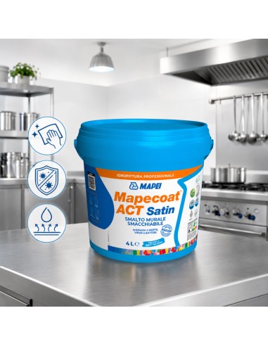 MAPEI Mapecoat Act Satin Smalto Murale Lavabile Antimuffa Antibatterico Interni