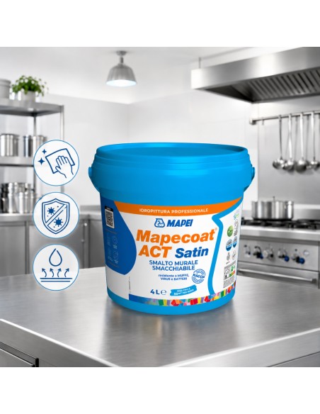 MAPEI Mapecoat Act Satin Smalto Murale Lavabile Antimuffa Antibatterico Interni