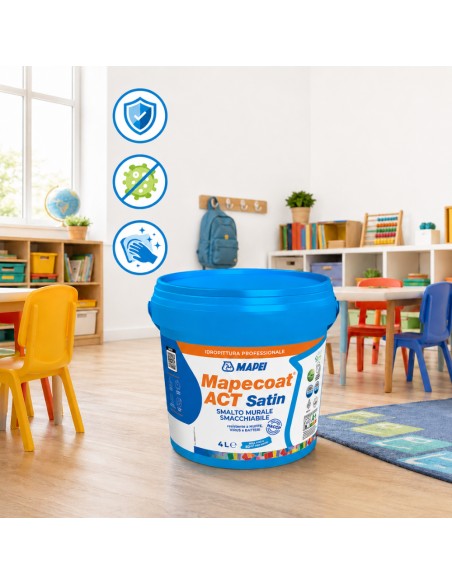 MAPEI Mapecoat Act Satin Smalto Murale Lavabile Antimuffa Antibatterico Interni