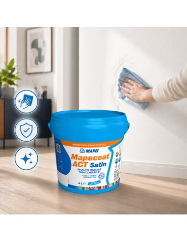 MAPEI Mapecoat Act Satin Smalto Murale Lavabile Antimuffa Antibatterico Interni