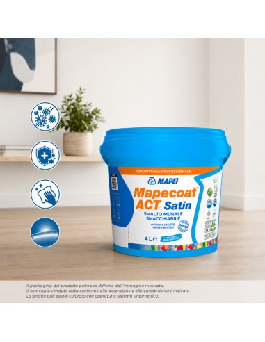 MAPEI Mapecoat Act Satin Smalto Murale Lavabile Antimuffa Antibatterico Interni
