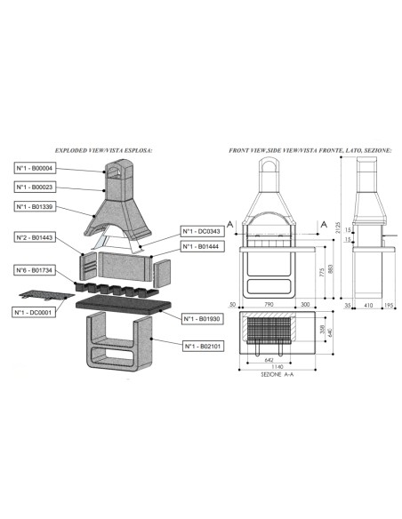 SAROM Barbecue Maribor Legna Carbonella 114 x 64 x 212,5 cm Con Griglia E Base Con Ripiano