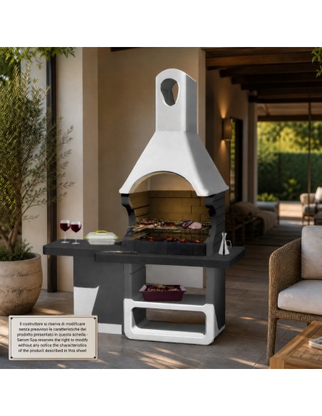 SAROM Barbecue Ulisse Carbonella 170 x 64 x 232 cm Griglia E Ampio Tavolo Laterale