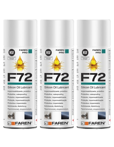 Faren F72 Olio Silicone Spray 400ml Lubrificante Idrorepellente Metalli 3 Pezzi