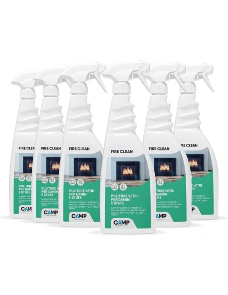 KIT 6 Fire Clean Da 750 ml Pulitore Decarbonizzante Vetri E Superfici Di Camini 
