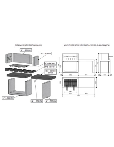 SAROM Barbecue Porto New Legna Carbonella 160 x 51,5 x 96,8 cm Griglia E Ampio Tavolo Laterale