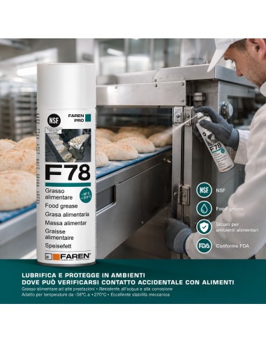 Faren F78 Grasso Spray Alimentare FDA Atossico Antiossidante 400 ml 6 Pezzi