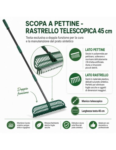 Scopa E Rastrello Telescopico Per Prato Sintetico 45 cm
