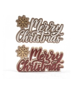Scritta Merry Christmas in Legno con Fiocco di Neve 25x14 cm Mercury