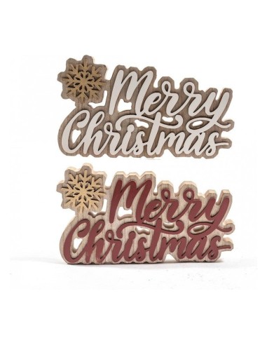 Scritta Merry Christmas in Legno con Fiocco di Neve 25x14 cm Mercury